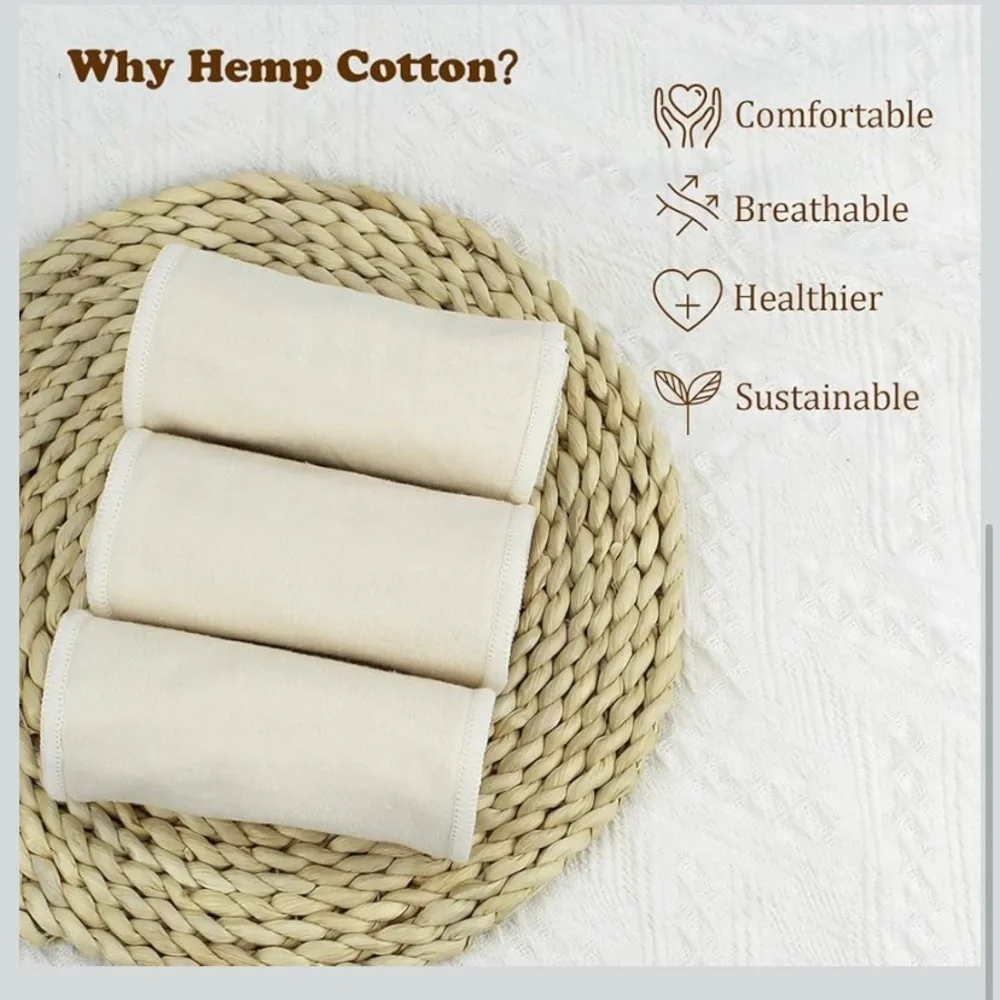 Mama Koala 3-Layer Hemp Cotton Baby Cloth Diaper Inserts, Adjustable(6 Pack)